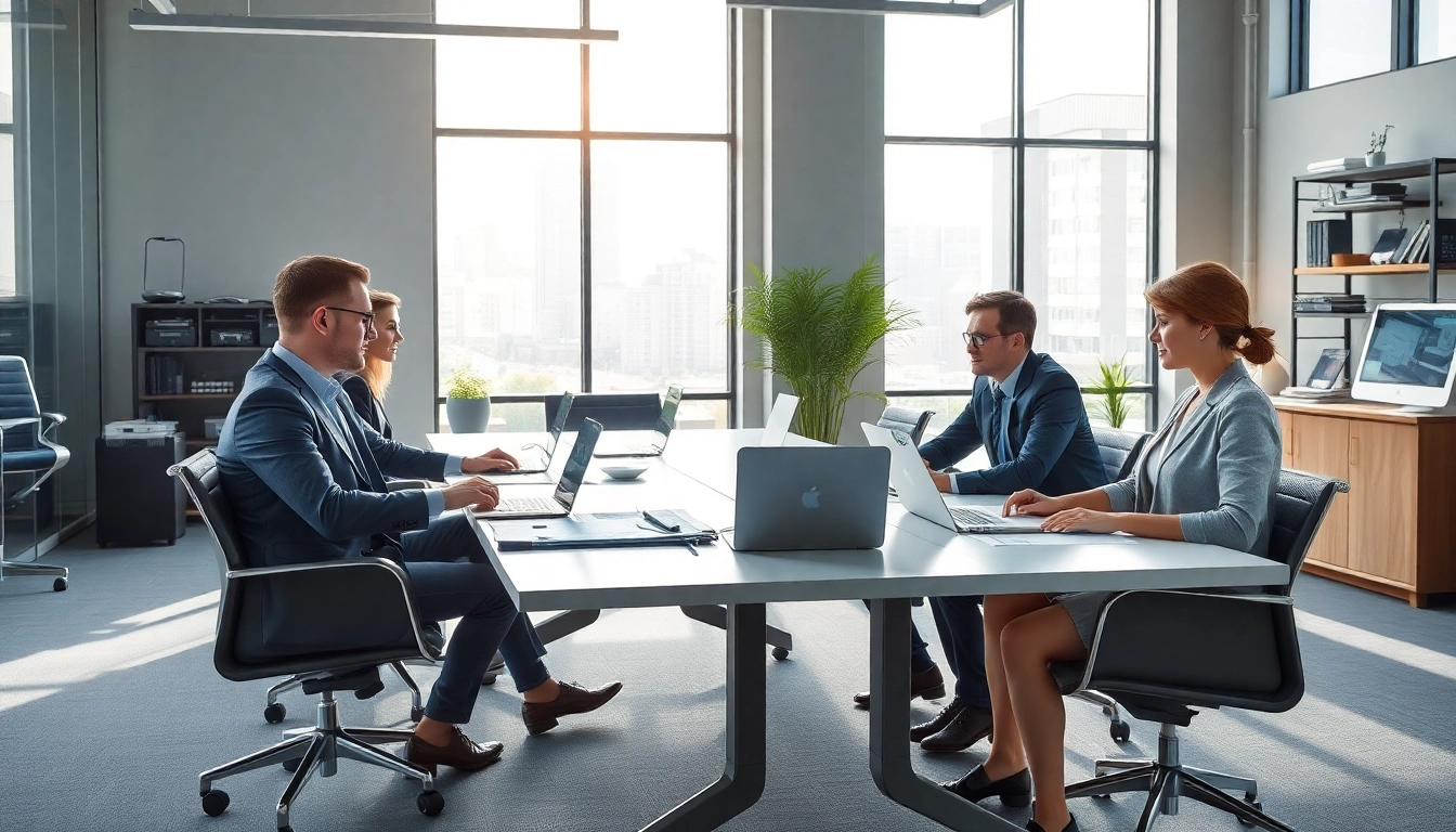 Headhunter Ingenieure beraten im modernen Büro über technische Lösungen.