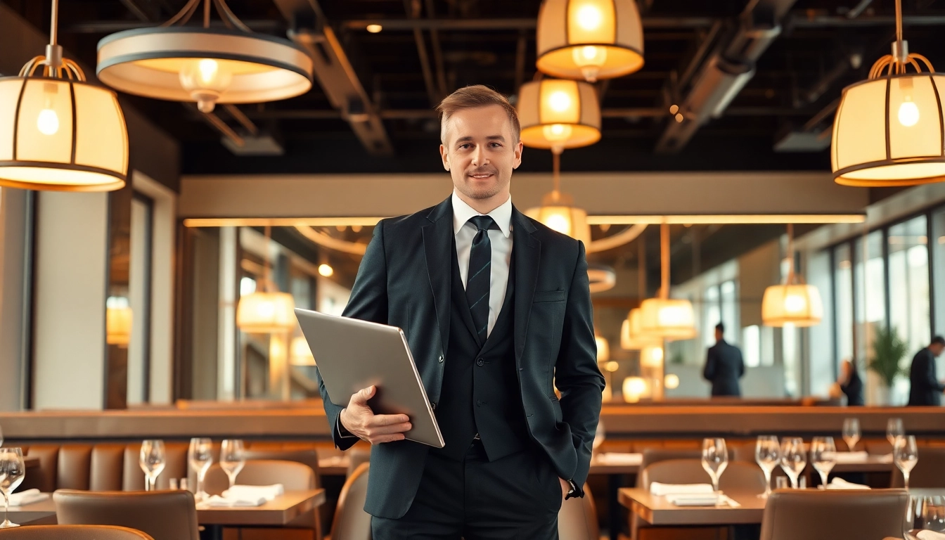 Headhunter Gastronomie verhandelt im modernen Restaurant mit einem potenziellen Kunden.