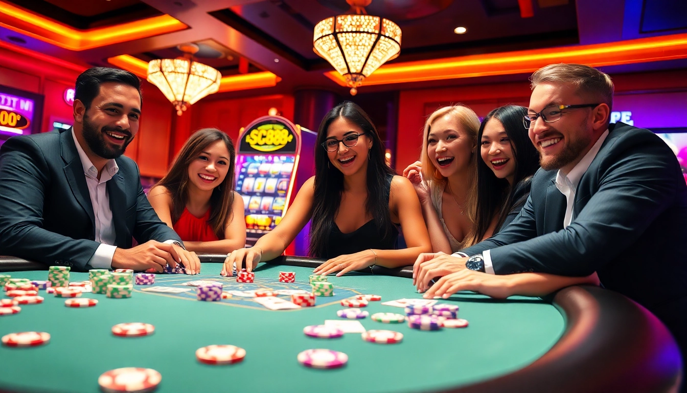 Experience thrilling gameplay with the SC88 App in a luxurious casino setting filled with vibrant gaming elements.