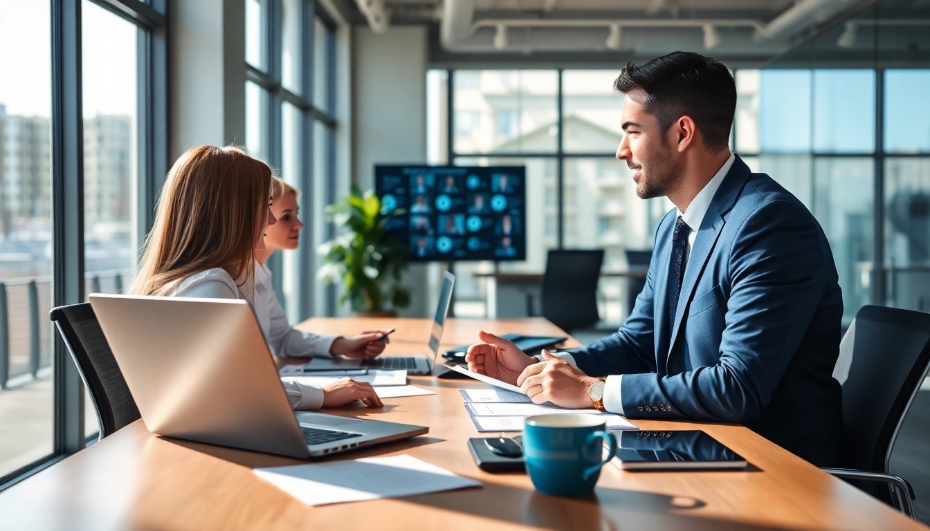 Headhunter IT in a modern office conducting interviews with candidates.