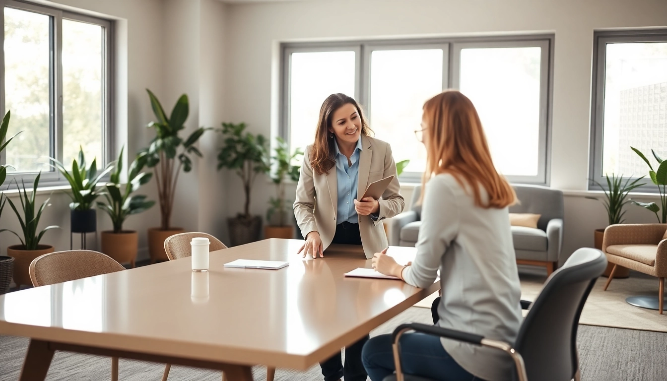 Personalberater berät Kunden in einem modernen Büro mit natürlichem Licht.
