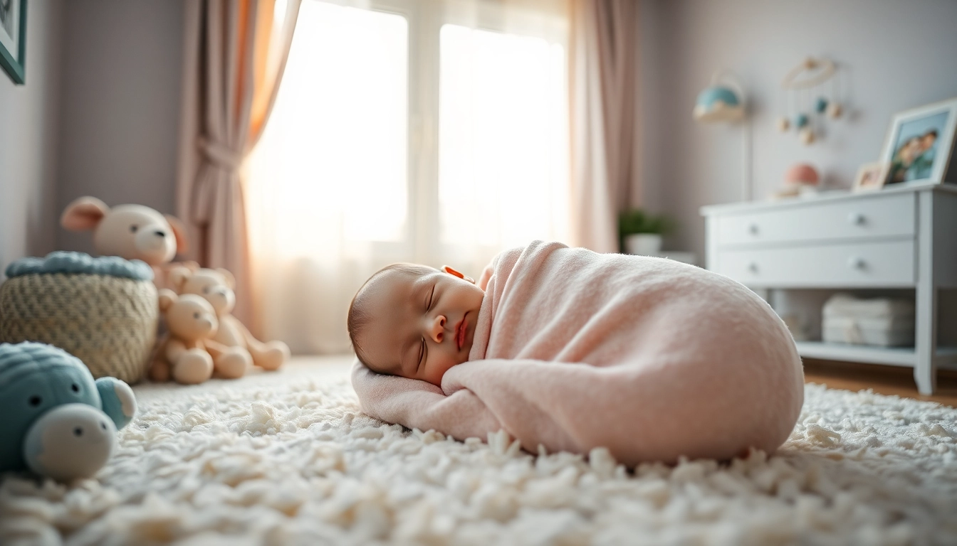 Neugeborenes wird liebevoll während eines Newborn Fotoshooting in einem hellen Raum fotografiert.