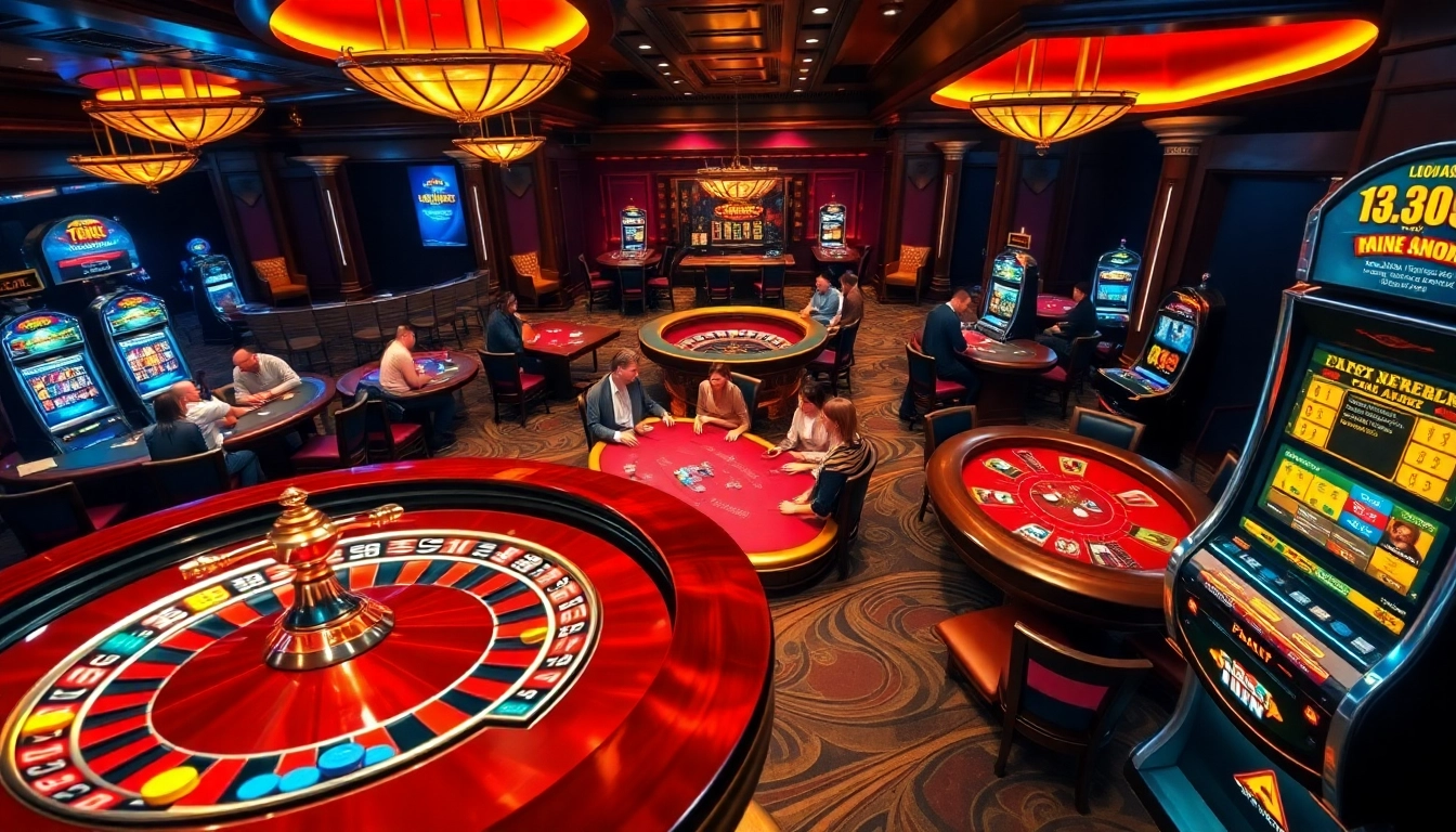 Experience the thrill at nhà cái 789win with players enjoying poker and roulette games in a vibrant casino.