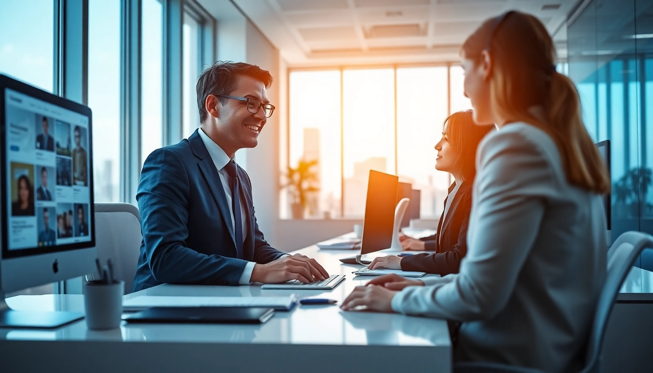 Headhunter IT in a modern office setting, connecting with tech candidates.