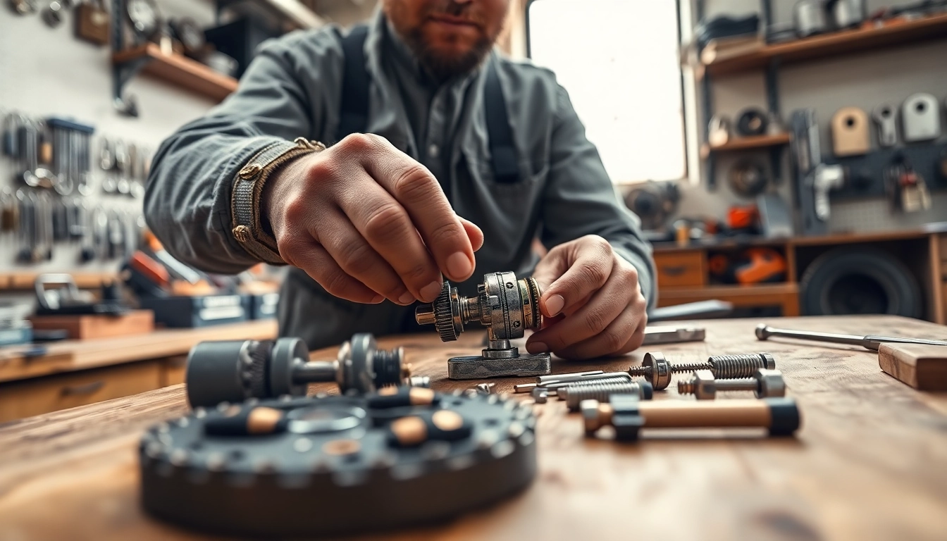 Locksta Mechanismen werden von einem professionellen Schlosser in einer modernen Werkstatt behandelt.