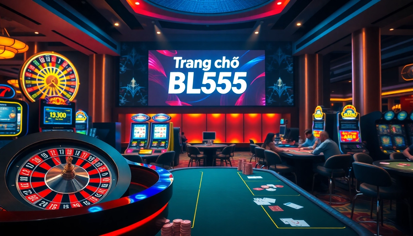 Experience the excitement of Trang chủ bl555 with vibrant casino visuals featuring slots and poker tables.