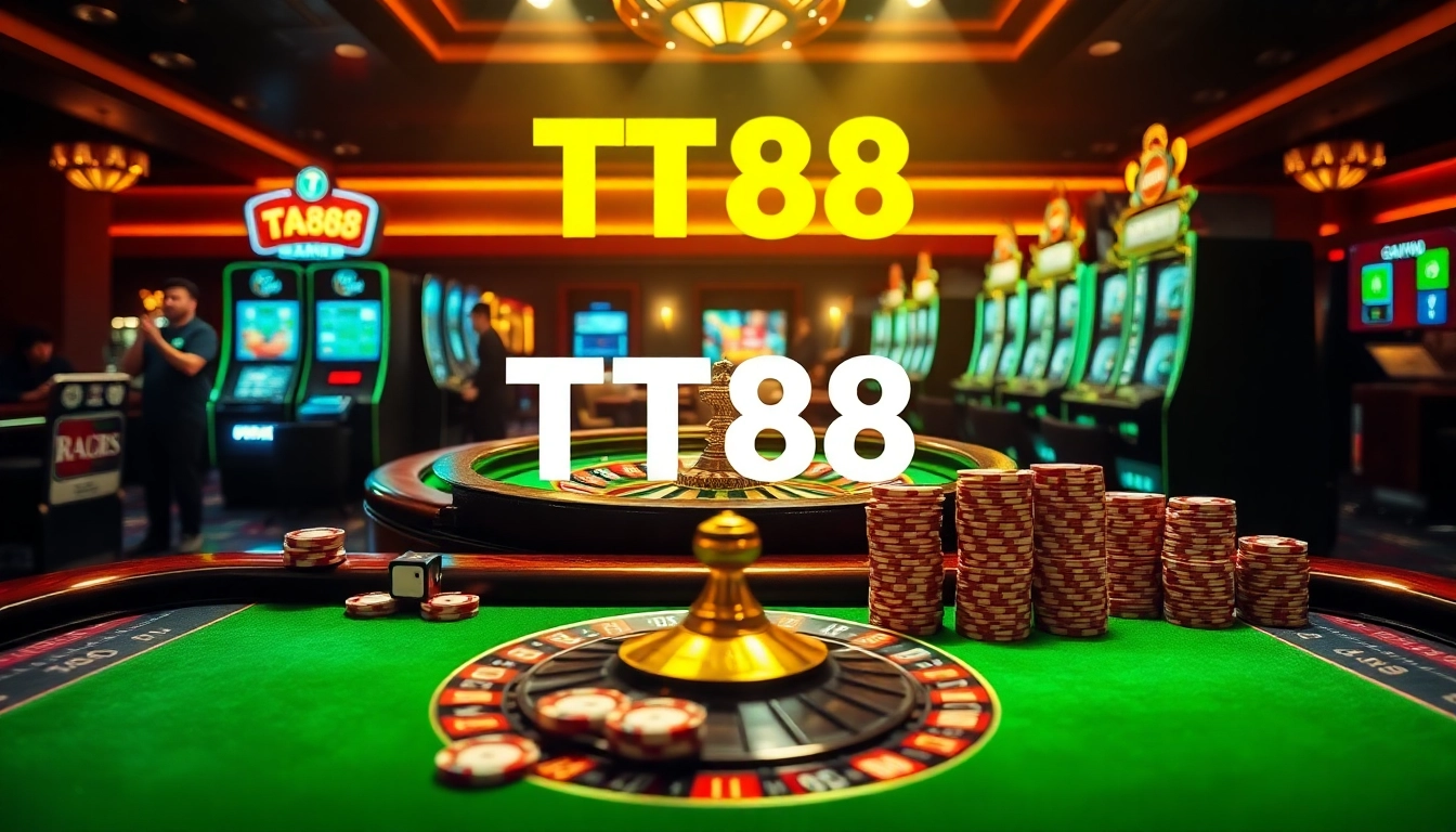 Experience the thrill of TT88 with vibrant casino tables, exciting slot machines, and dazzling roulette wheels.
