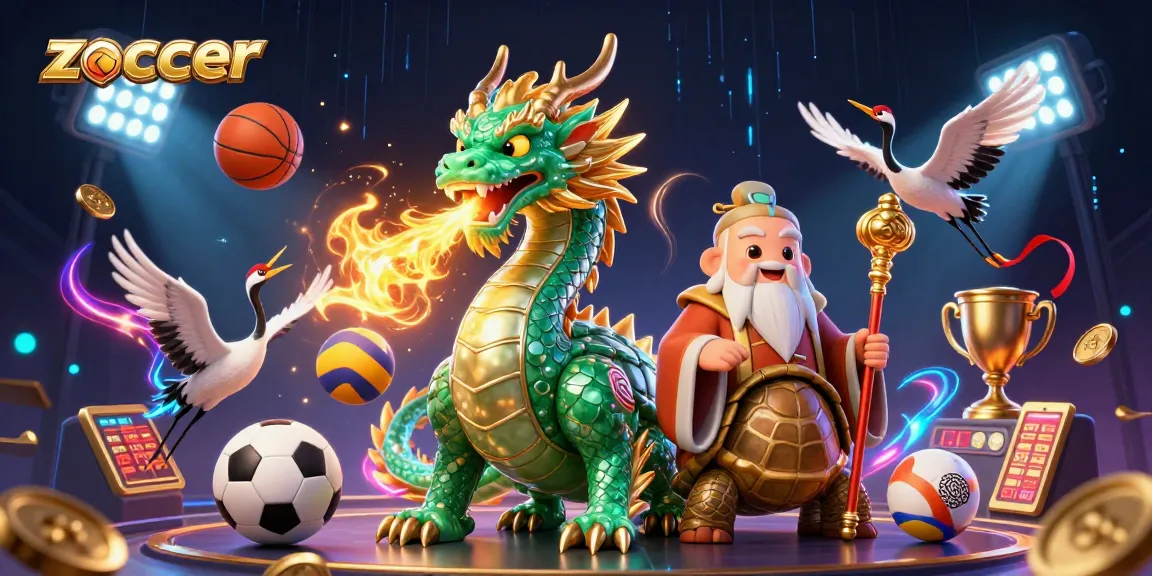 Bet on zoccer with dynamic energy featuring a jade dragon, turtle sage, and lucky cranes