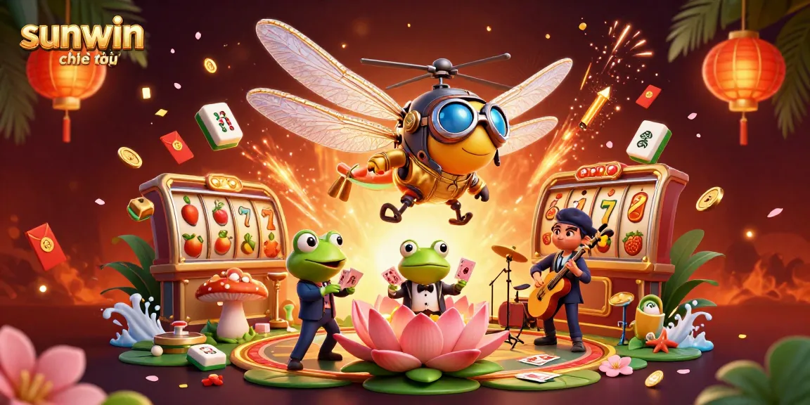Experience the thrill of sunwin chính thức with lively casino action featuring a dragonfly pilot and card games.