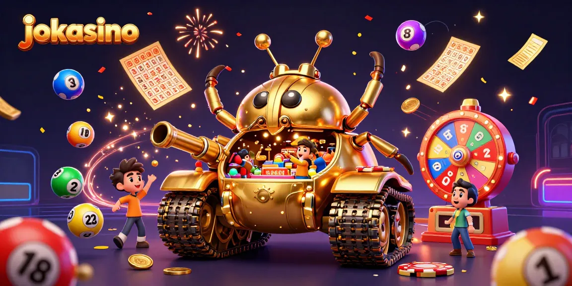 Engage with the vibrant jokacasino scene featuring a golden beetle tank and lively game elements.